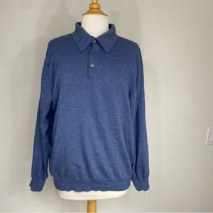 Toscano Italy Men's Blue Soft Knit Long Sleeve Polo Shirt Size Large Classic